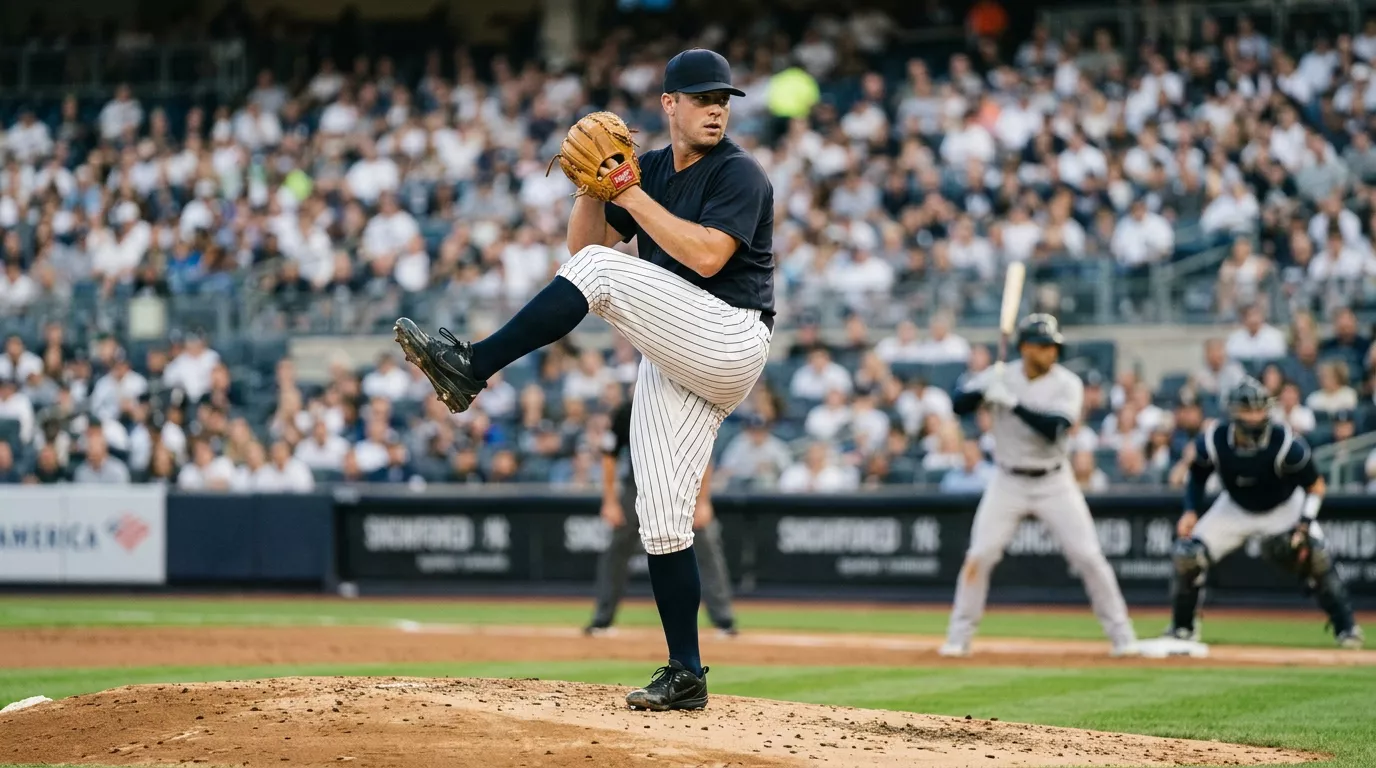 MLB starting pitcher mid-delivery from the mound, the central figure in strikeout prop markets