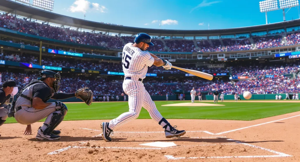 MLB batter completing a level swing on a line drive, illustrating volume-driven hits and total bases prop markets